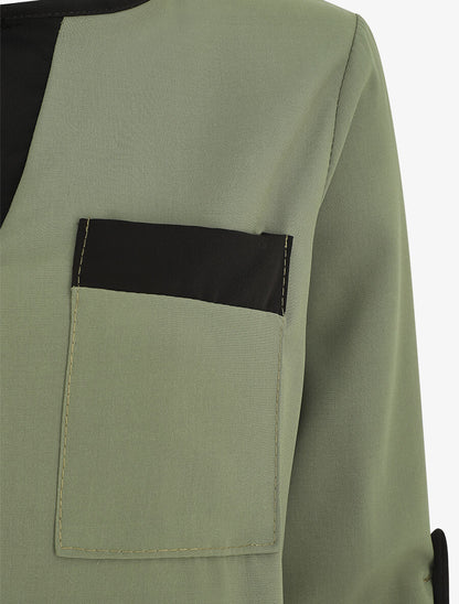 Blouse unie fluide à manches retroussables - Kaki - 3