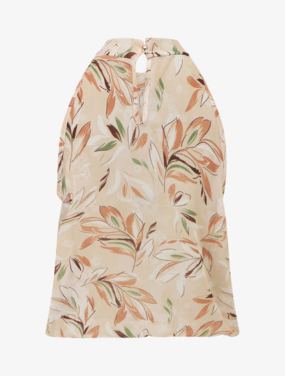 Top sans manches imprimé feuille à col américain - Beige - 2