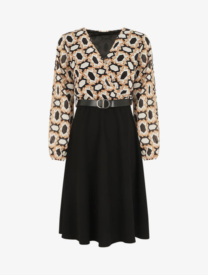 Robe bi-matière imprimé graphique - Noir - 5
