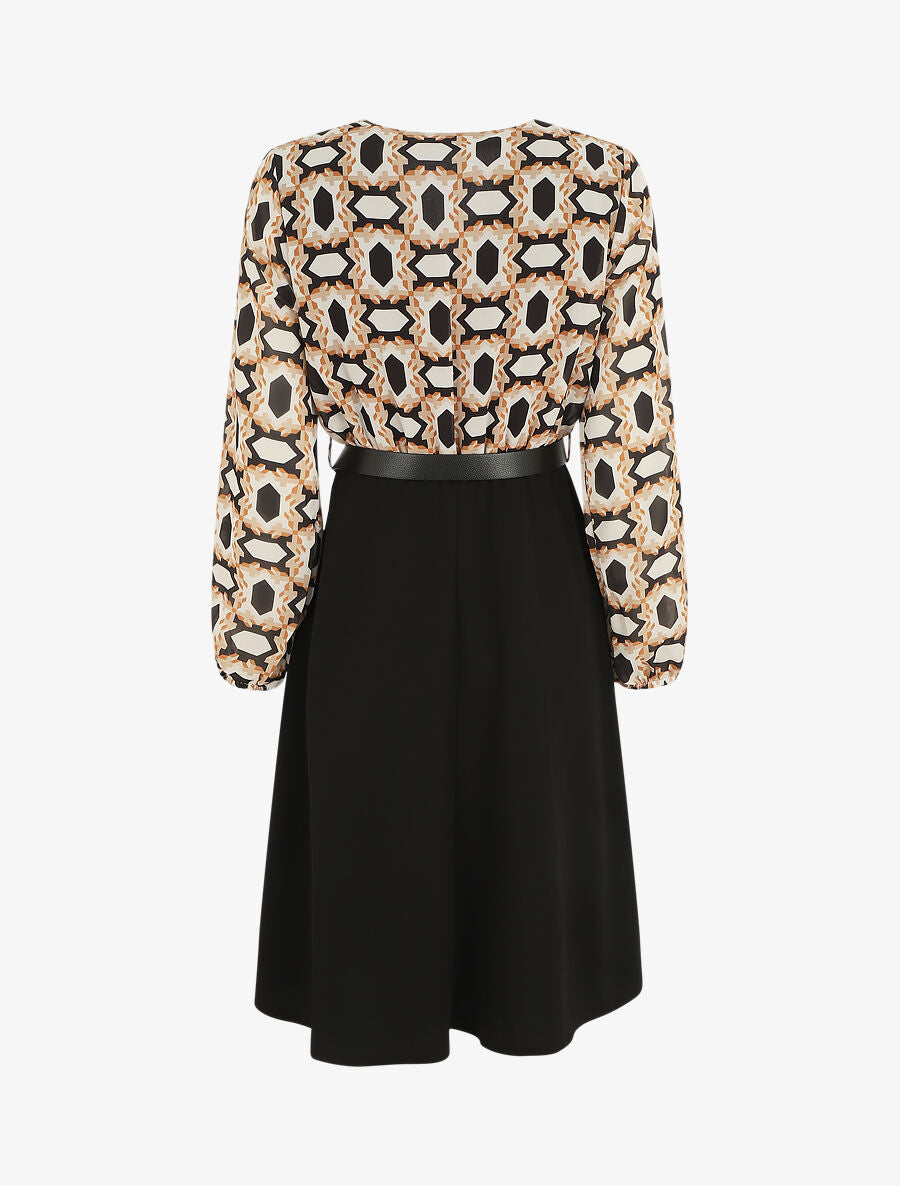 Robe bi-matière imprimé graphique - Noir - 2