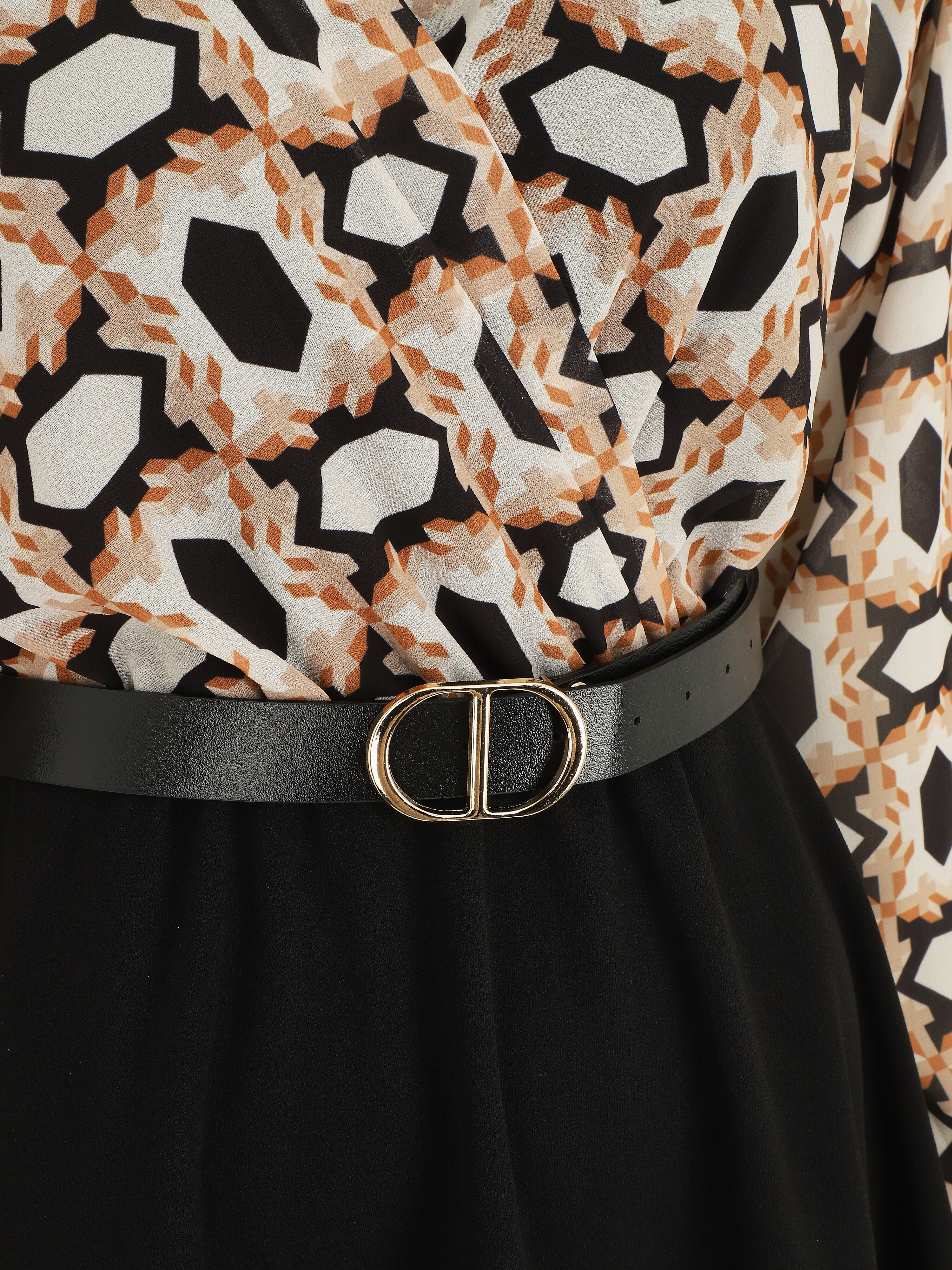 Robe bi-matière imprimé graphique - Noir - 3