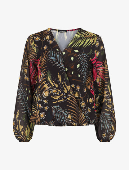 Blouse en voile imprimé tropical - Noir - 1