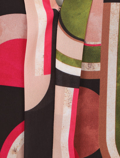 Top sans manches imprimé graphique col fendu - Noir/beige - 3