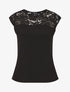 Top uni coupe droite épaules en dentelle - Noir - 1