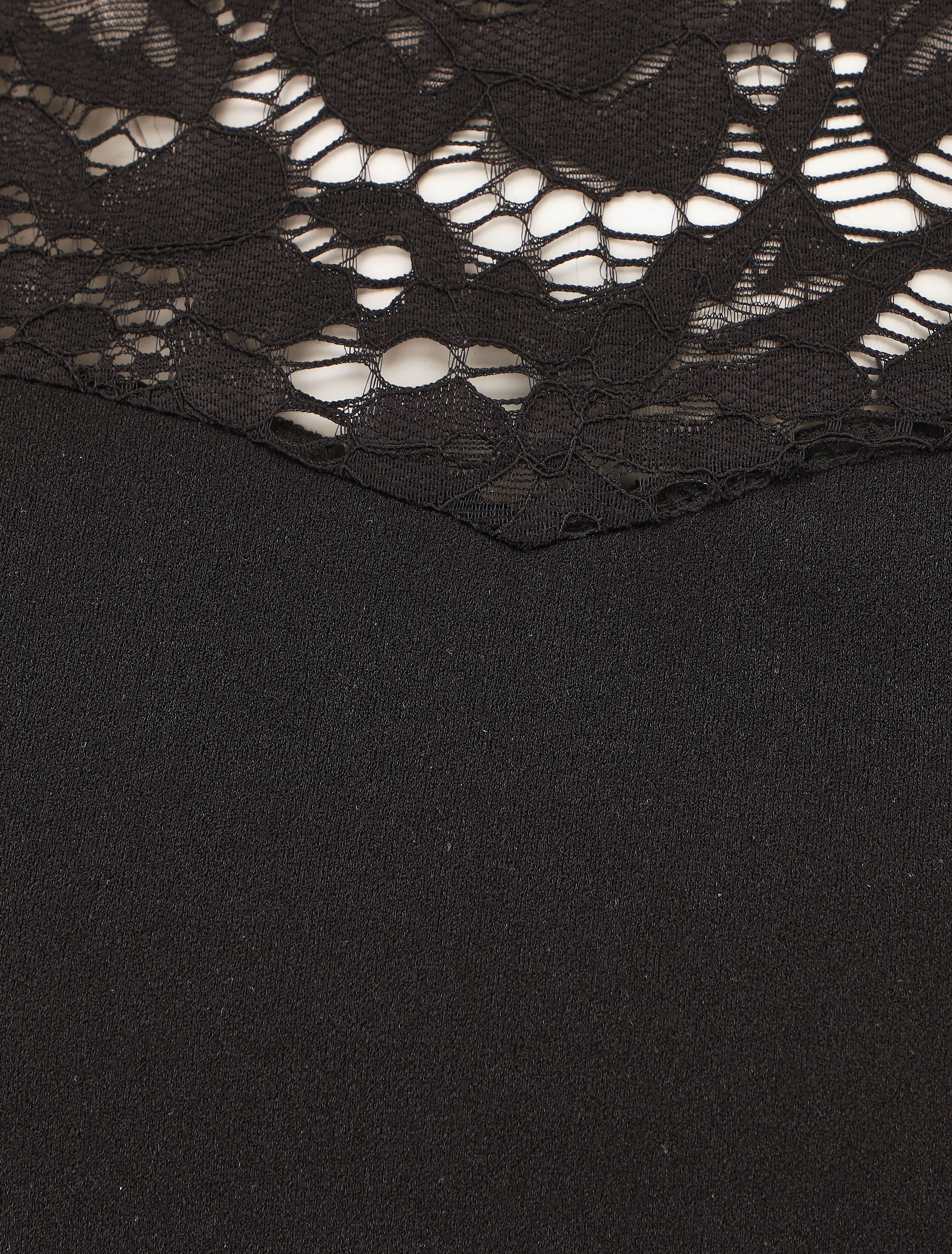 Top uni coupe droite épaules en dentelle - Noir - 3