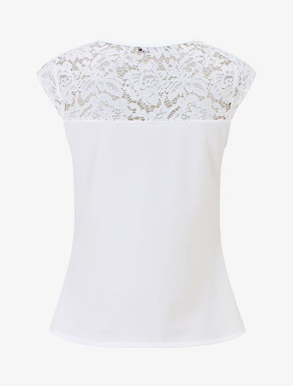 Top uni coupe droite épaules en dentelle - Blanc - 2