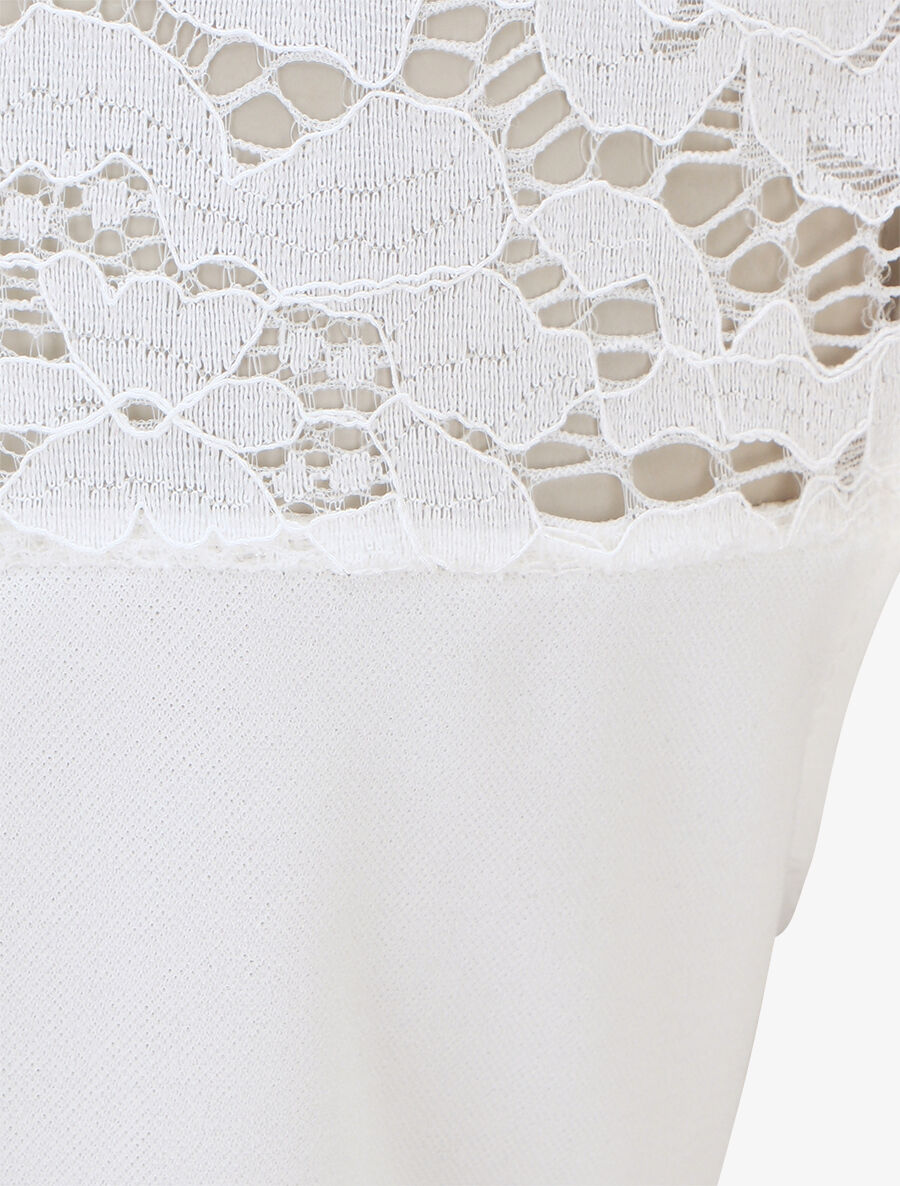 Top uni coupe droite épaules en dentelle - Blanc - 3