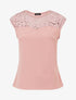 Top uni coupe droite épaules en dentelle - Rose poudré - 1