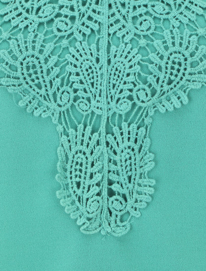 Top uni sans manches col en crochet - Turquoise - 3