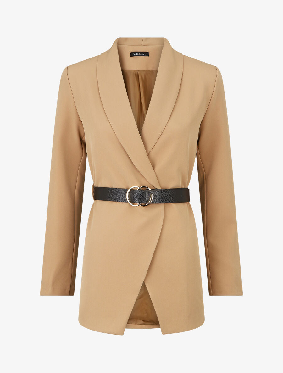 Blazer long ceinturé - Camel - 5