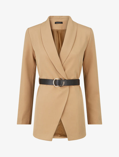 Blazer long ceinturé - Camel - 5
