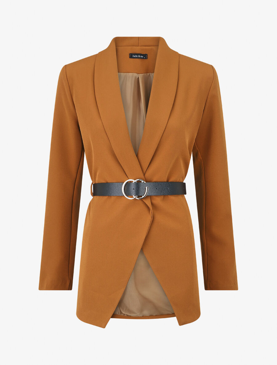 Blazer long ceinturé - Marron - 1