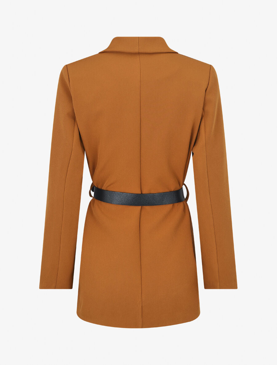 Blazer long ceinturé - Marron - 2