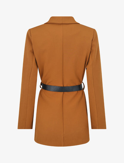 Blazer long ceinturé - Marron - 2