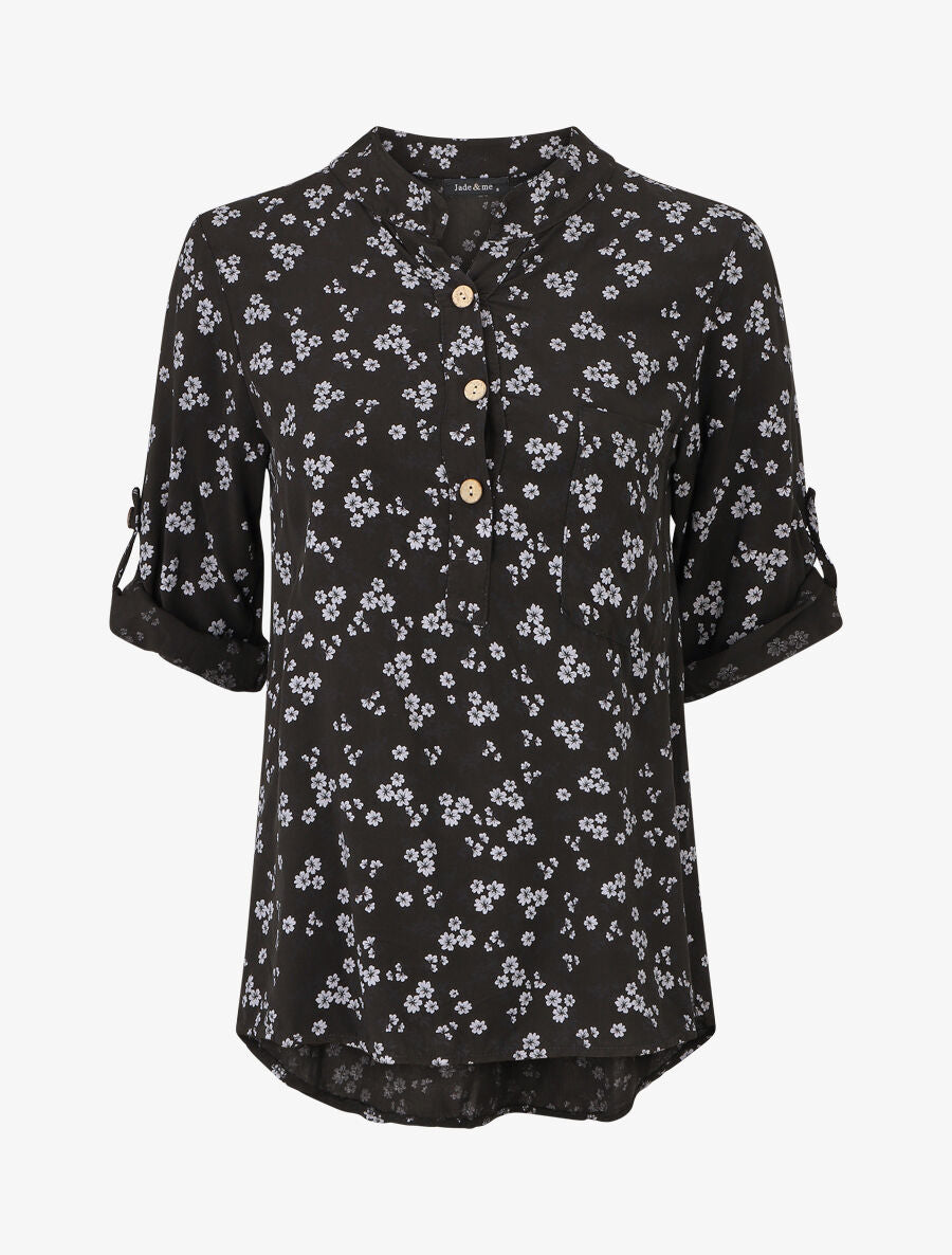 Blouse à imprimé fleuri - Noir - 5