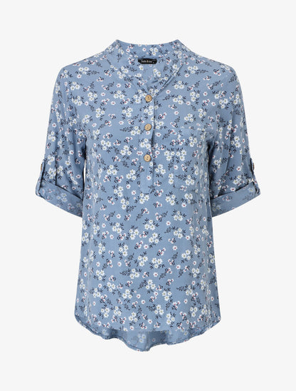 Blouse à imprimé fleuri - Bleu - 1