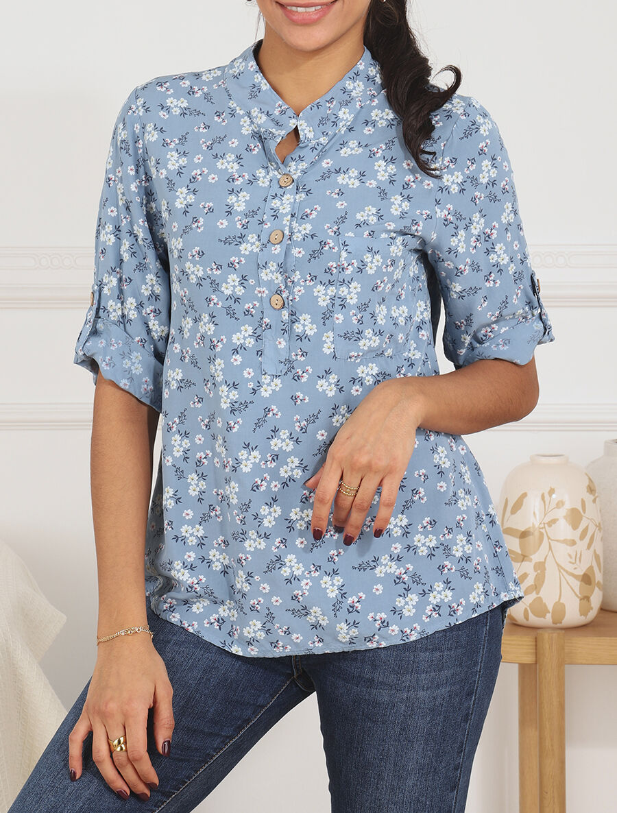 Blouse à imprimé fleuri - Bleu - 4