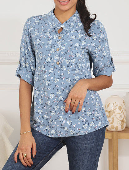 Blouse à imprimé fleuri - Bleu - 4