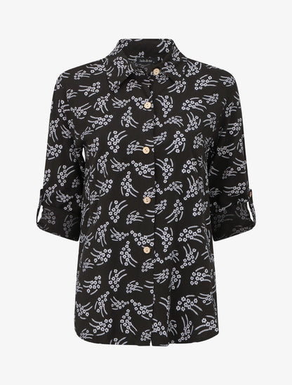 Chemise fleurie à manches longues - Noir - 4