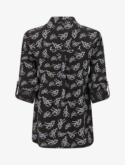 Chemise fleurie à manches longues - Noir - 2