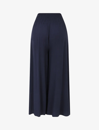 Pantalon ample à taille élastiquée - Marine - 1