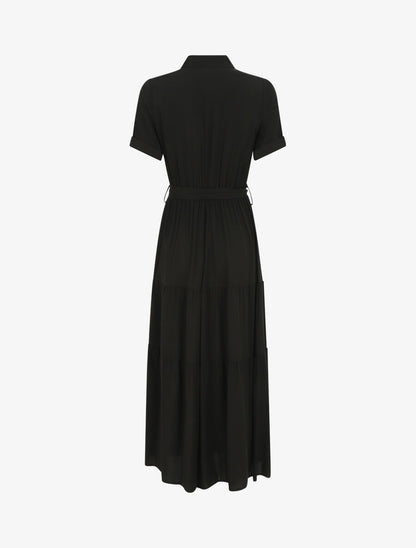 Robe longue unie style chemise - Noir - 2