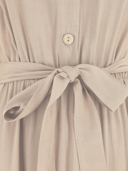 Robe longue unie style chemise - Beige - 3