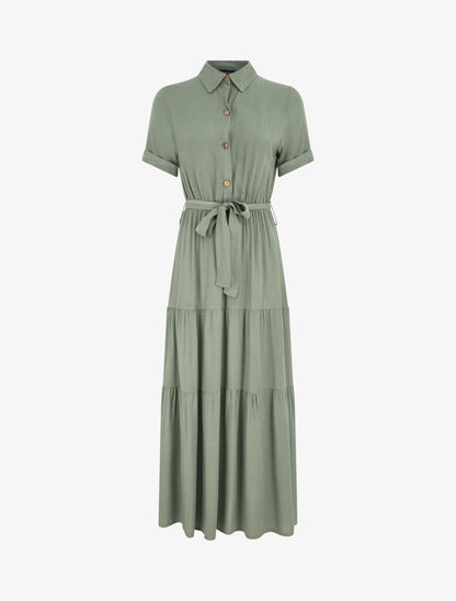 Robe longue unie style chemise - Vert - 1