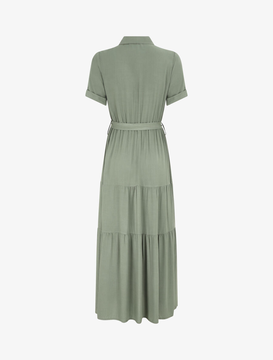 Robe longue unie style chemise - Vert - 2