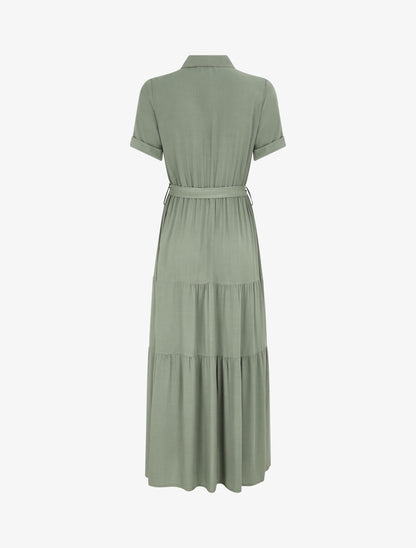 Robe longue unie style chemise - Vert - 2