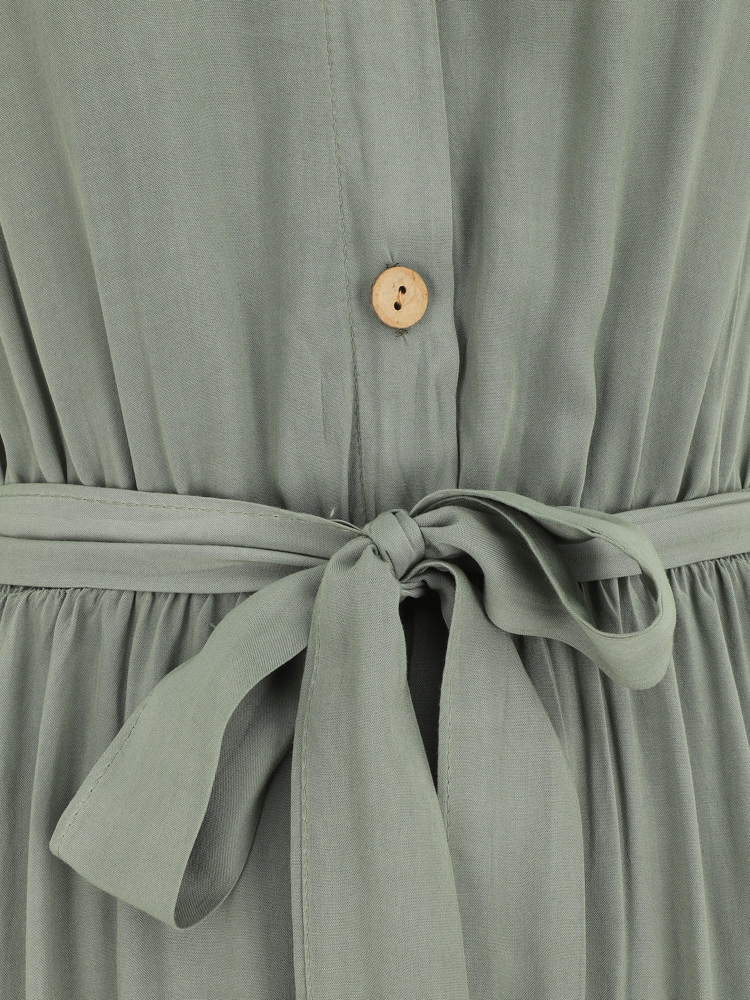 Robe longue unie style chemise - Vert - 3