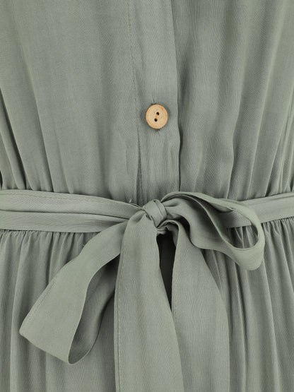 Robe longue unie style chemise - Vert - 3