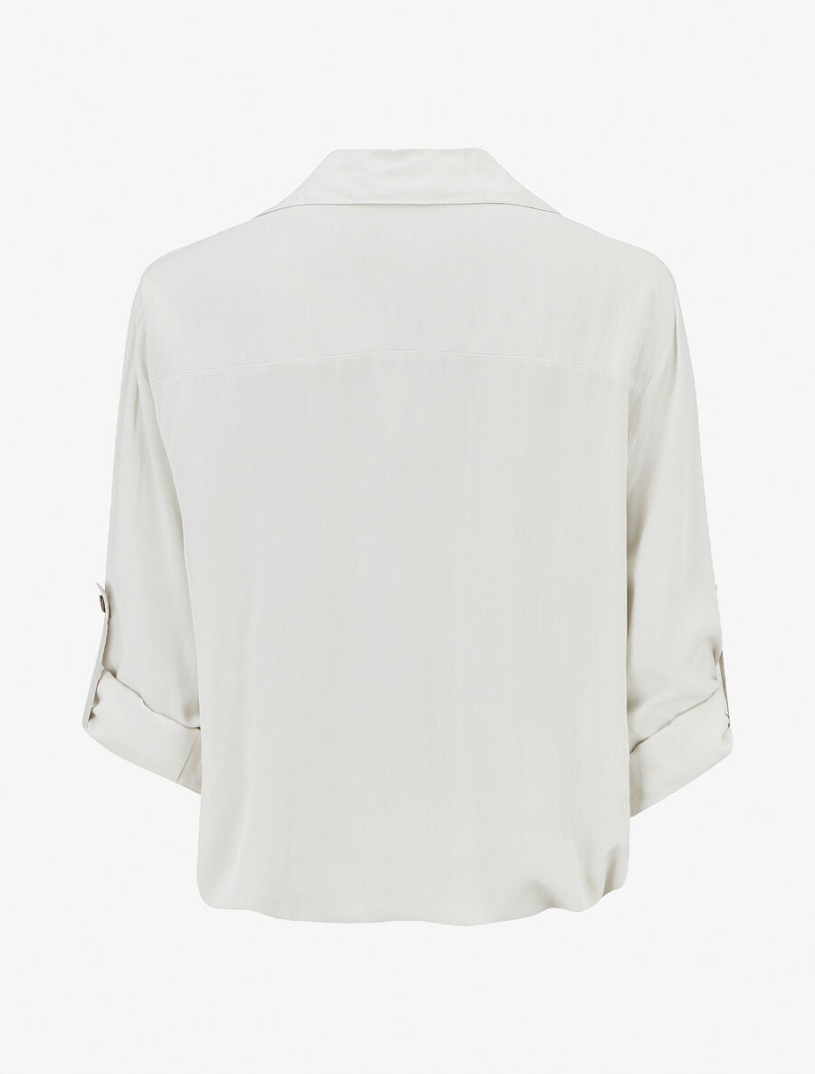 Chemise élastiquée unie manches longues - Beige - 2