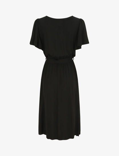 Robe mi-longue boutonnée à manches courtes - Noir - 2