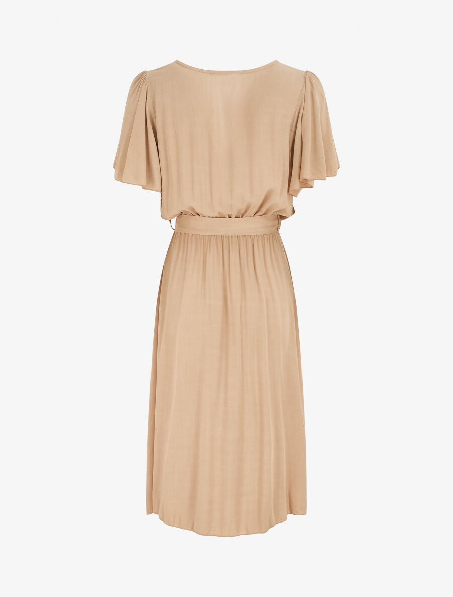 Robe mi-longue boutonnée à manches courtes - Beige - 2