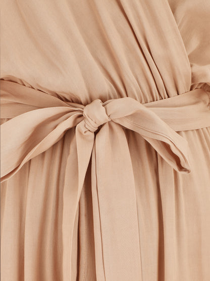 Robe mi-longue boutonnée à manches courtes - Beige - 3