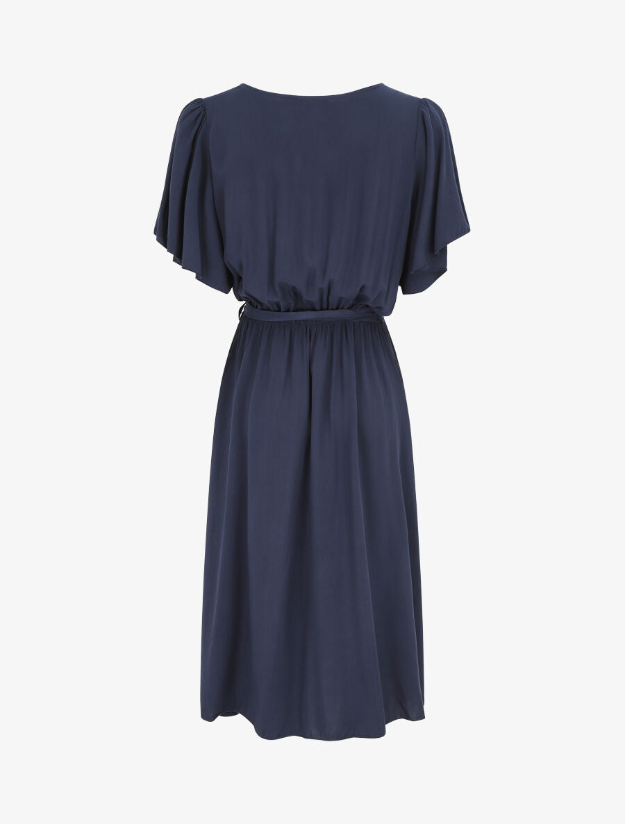 Robe mi-longue boutonnée à manches courtes - Marine - 2