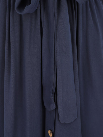 Robe mi-longue boutonnée à manches courtes - Marine - 3