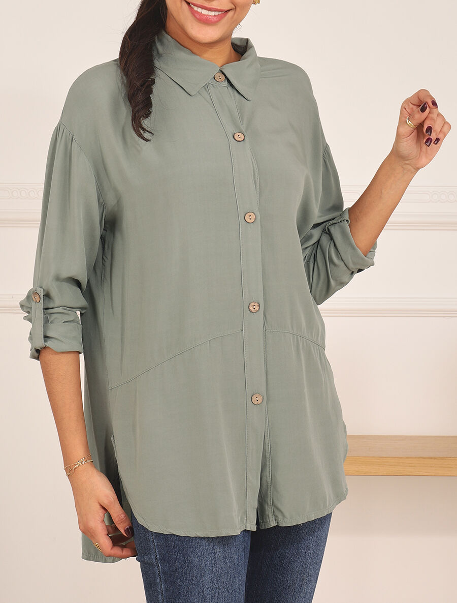 Chemise fluide oversize - Kaki - 4
