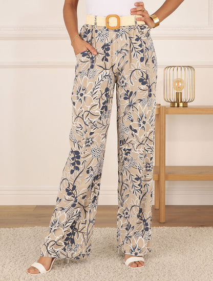 Pantalon fluide imprimé fleurs - Taupe - 4