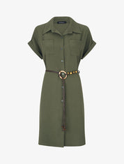 Robe chemise unie à manches courtes - Kaki - 1