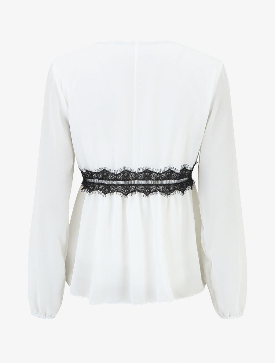 Blouse en voile et dentelle - Blanc - 2