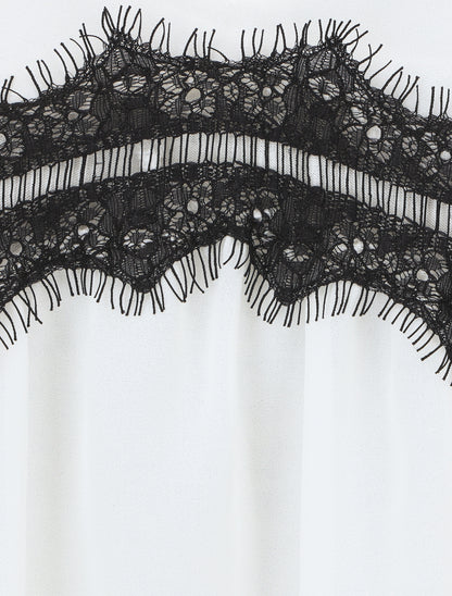 Blouse en voile et dentelle - Blanc - 3