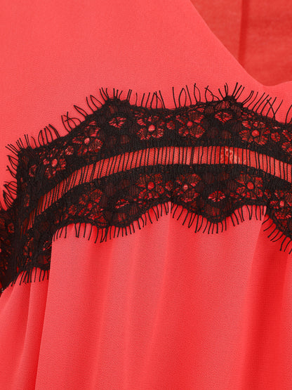 Blouse en voile et dentelle - Rose saumon - 3