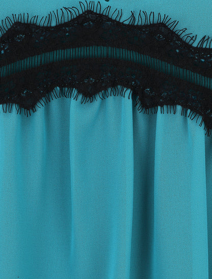 Blouse en voile et dentelle - Turquoise - 3