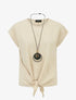 Top uni à noeud et manches courtes - Beige - 1