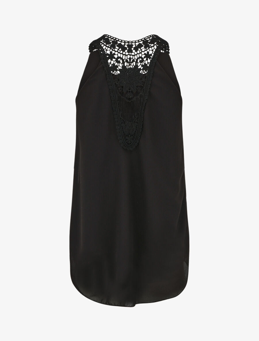 Top en voile sans manches dos en crochet - Noir - 2