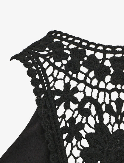 Top en voile sans manches dos en crochet - Noir - 3