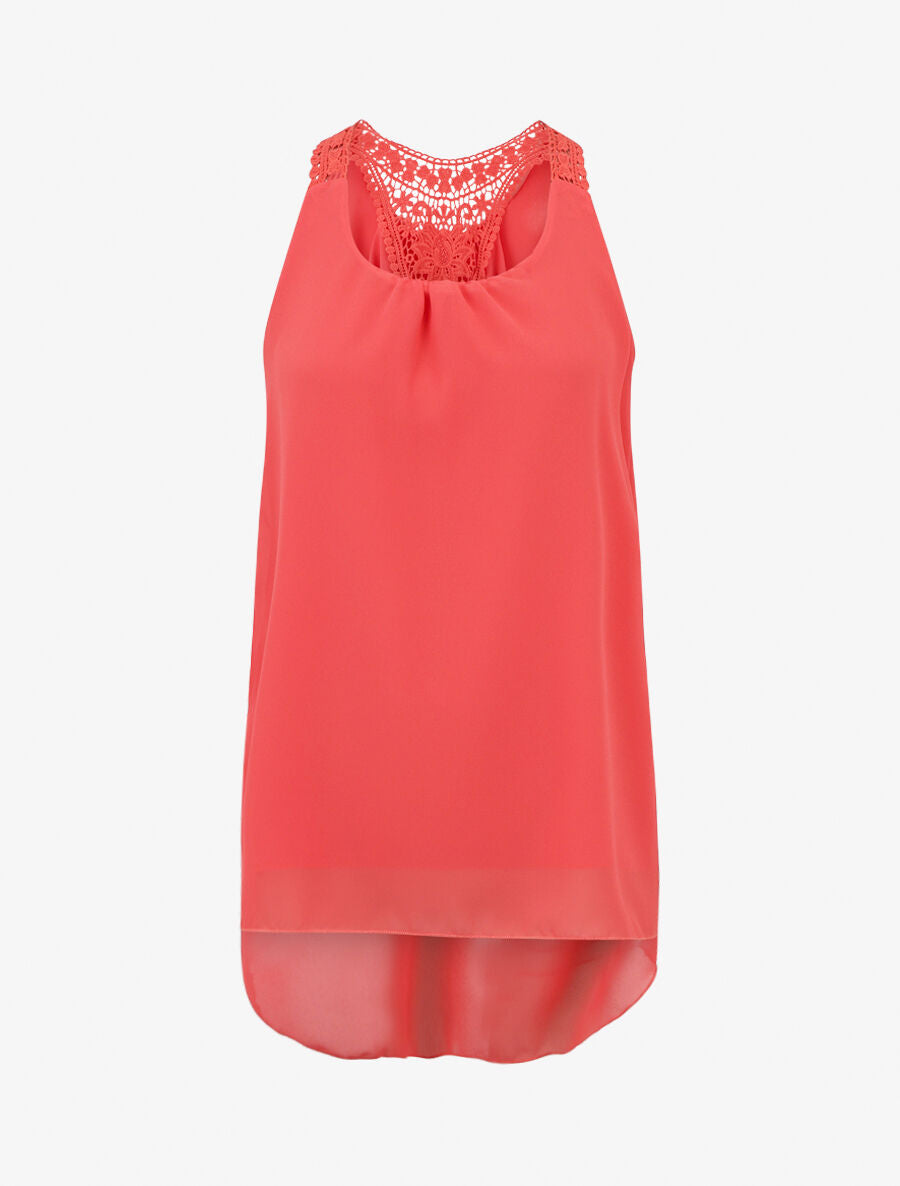 Top en voile sans manches dos en crochet - Corail - 1