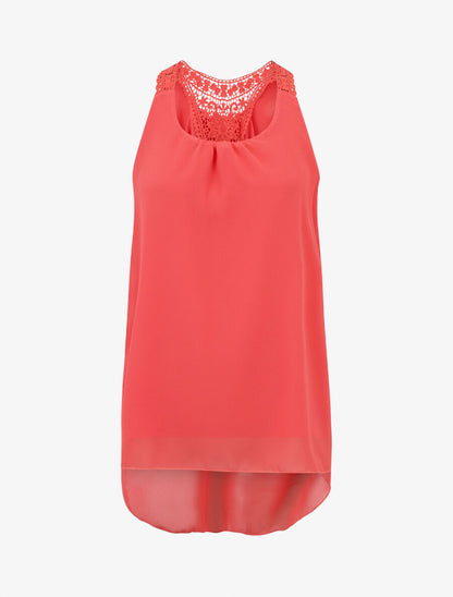 Top en voile sans manches dos en crochet - Corail - 1